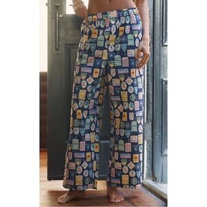 Anthro Lyrebird Wren Pajama Pants Fun Ski Print Wide Leg Sleepwear M